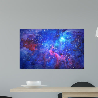 Blue Universe Space Abstract Wall Mural shown on a wall