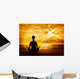 Yoga Meditating Sunrise, Woman Mindfulness Meditation on Beach Wall Mural
