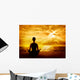 Yoga Meditating Sunrise, Woman Mindfulness Meditation on Beach Wall Mural