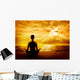 Yoga Meditating Sunrise, Woman Mindfulness Meditation on Beach Wall Mural