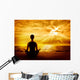 Yoga Meditating Sunrise, Woman Mindfulness Meditation on Beach Wall Mural
