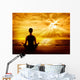 Yoga Meditating Sunrise, Woman Mindfulness Meditation on Beach Wall Mural