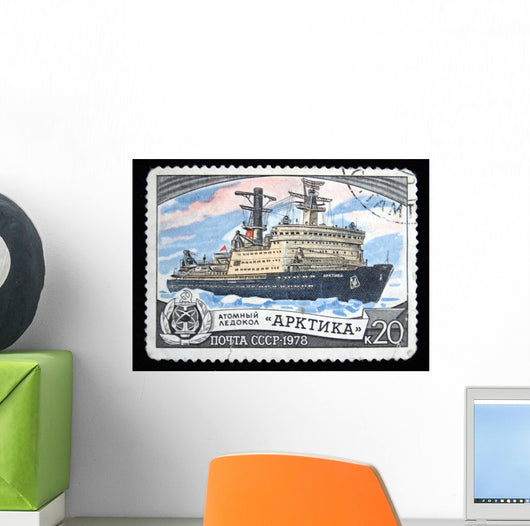Nuclear ice breaker "Arctic" on Soviet stamp Wall Mural