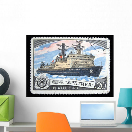 Nuclear ice breaker "Arctic" on Soviet stamp Wall Mural