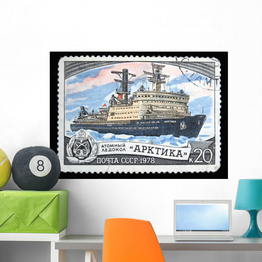 Nuclear ice breaker "Arctic" on Soviet stamp Wall Mural