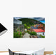Flowers along Path and Buildings Wall Decal