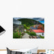 Flowers along Path and Buildings Wall Decal