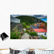 Flowers along Path and Buildings Wall Decal