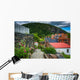 Flowers along Path and Buildings Wall Decal