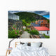 Flowers along Path and Buildings Wall Decal