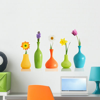 Spring Flowers Vases Wall Decal Sticker Set shown on a wall