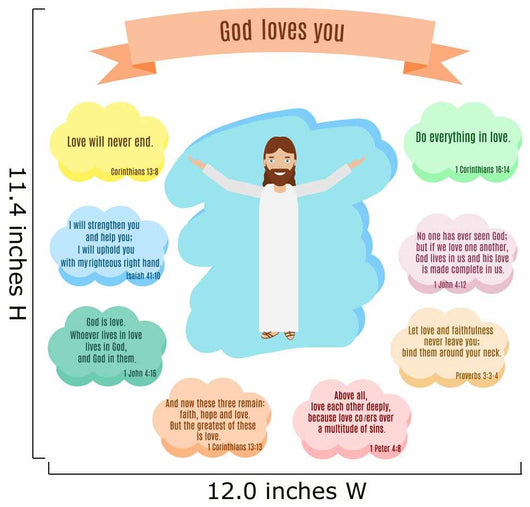 God loves you vector illustration. Smiling Jesus and Bible quotes with verses about love Wall Decal