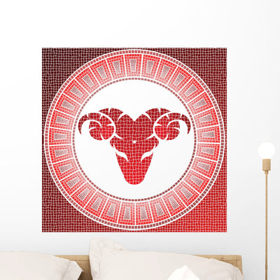 Red Mosaic Aries Zodiac Wall Mural shown on a wall