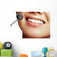 Healthy woman teeth and a dentist mouth mirror. Dental hygiene Wall Decal