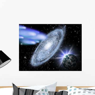 Space Congestion Stars Astronomy Wall Mural shown on a wall