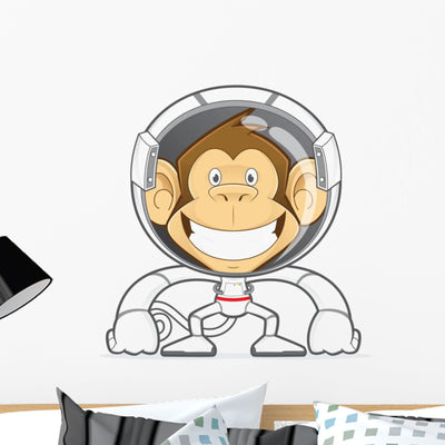 Monkey Wearing Astronaut Costume Wall Decal shown on a wall
