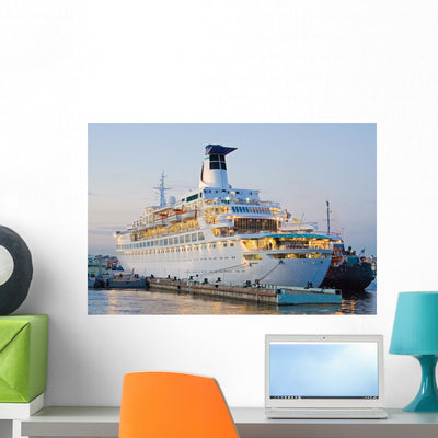 Cruise Liner Port Sundown Wall Mural shown on a wall