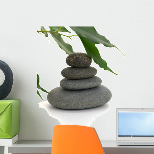 serene picture with pebbles and tree isolated on white Wall Decal