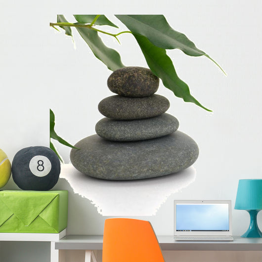serene picture with pebbles and tree isolated on white Wall Decal