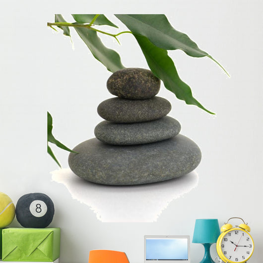 serene picture with pebbles and tree isolated on white Wall Decal
