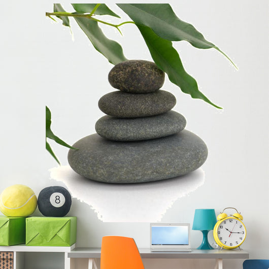 serene picture with pebbles and tree isolated on white Wall Decal