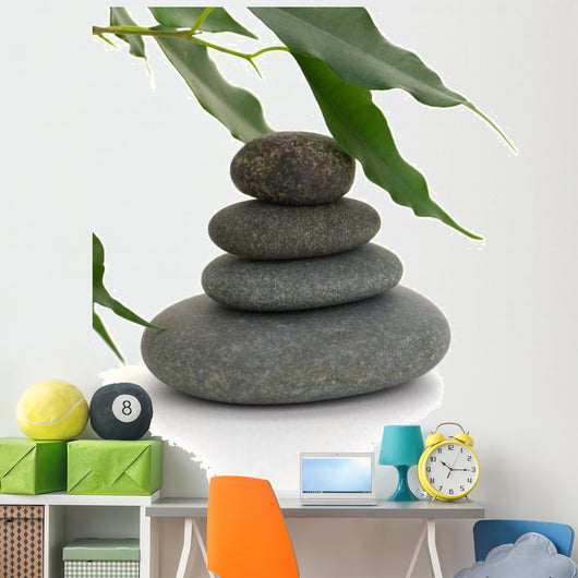 serene picture with pebbles and tree isolated on white Wall Decal