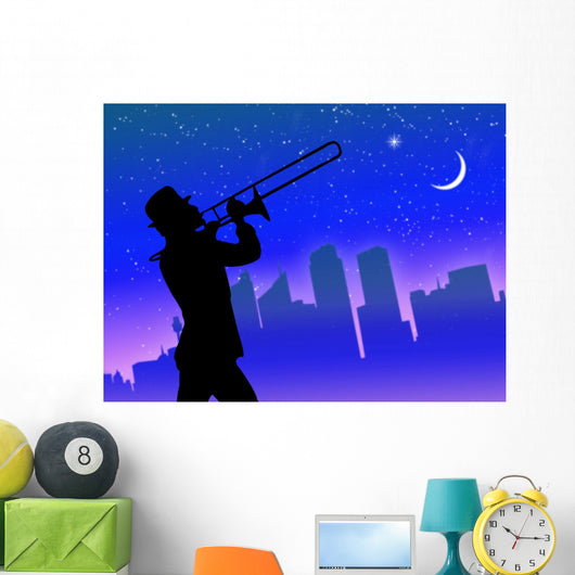 Trumpet player in town Wall Mural