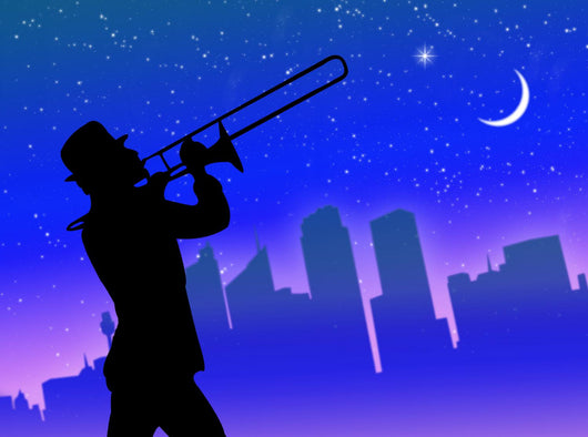 Trumpet player in town Wall Mural