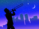 Trumpet player in town Wall Mural