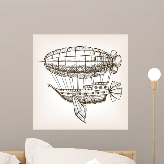Steampunk Mechanical Flying Airship Wall Decal