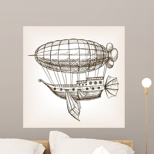 Steampunk Mechanical Flying Airship Wall Decal
