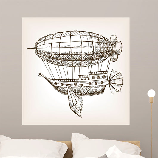 Steampunk Mechanical Flying Airship Wall Decal