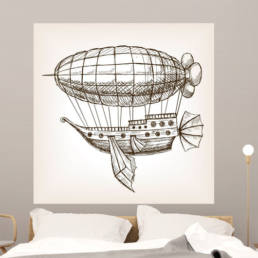 Steampunk Mechanical Flying Airship Wall Decal