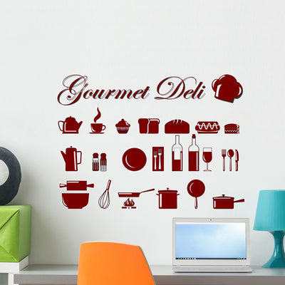 Assorted Food and Kitchen Wall Decal Sticker Set shown on a wall