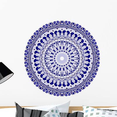 Turkish Blue Mandala Wall Decal shown on a wall