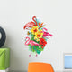 Arrangement from tropical flowers and Flamingoes Wall Decal