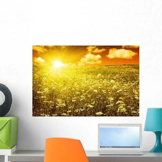 Green Field with Blooming Wall Decal