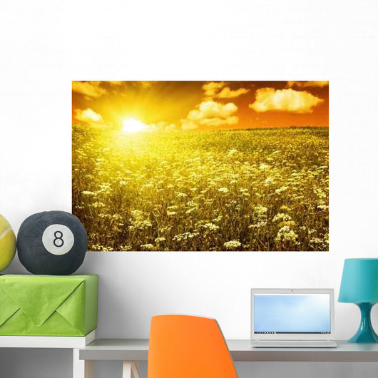 Green Field with Blooming Wall Decal