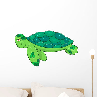 Cartoon Sea Turtle Wall Decal shown on a wall