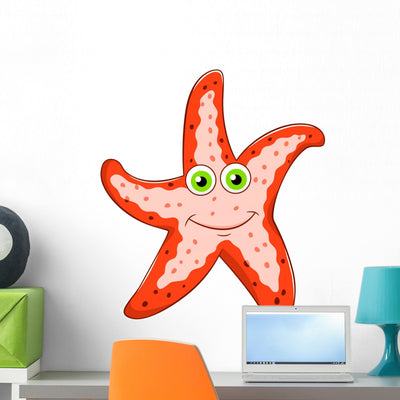 Cartoon Starfish Wall Decal shown on a wall