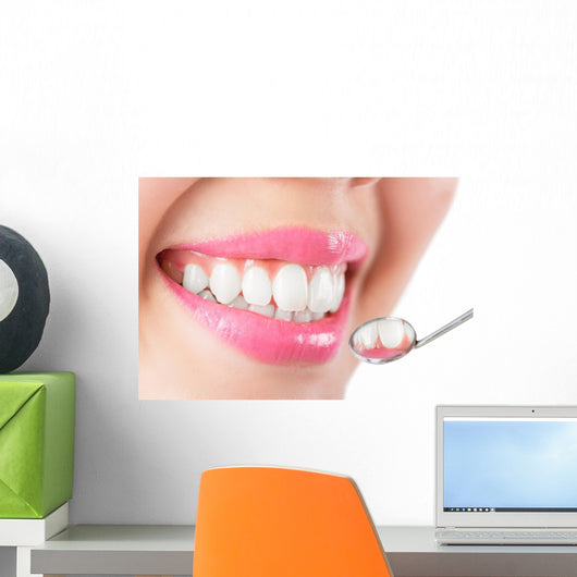 Close up young woman smiling white glamour teeth. Wall Decal
