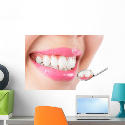 Close up young woman smiling white glamour teeth. Wall Decal