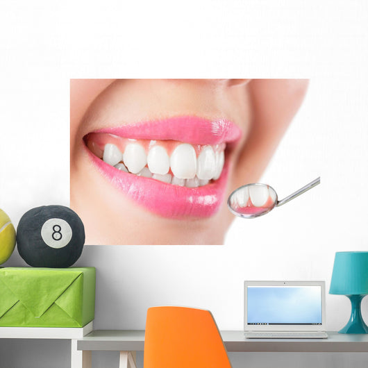 Close up young woman smiling white glamour teeth. Wall Decal