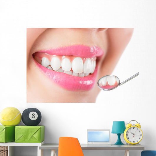 Close up young woman smiling white glamour teeth. Wall Decal