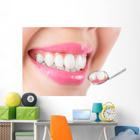 Close up young woman smiling white glamour teeth. Wall Decal