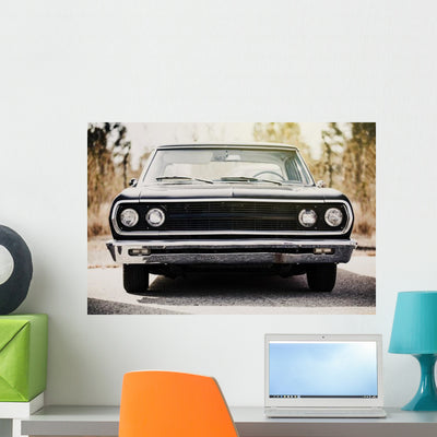 Classic American Black Car Wall Decal shown on a wall