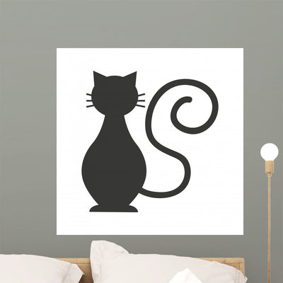 Cat Mascot Pet Silhouette Wall Decal shown on a wall