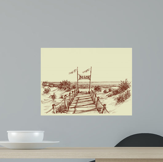 The way to the beach, sea view ahead vector drawing Wall Mural