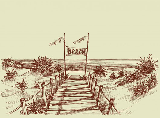 The way to the beach, sea view ahead vector drawing Wall Mural