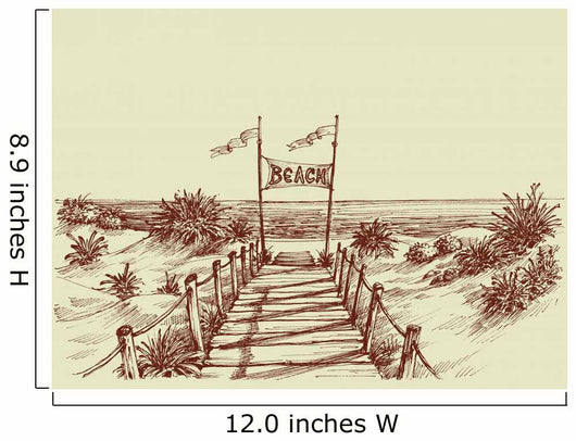 The way to the beach, sea view ahead vector drawing Wall Mural